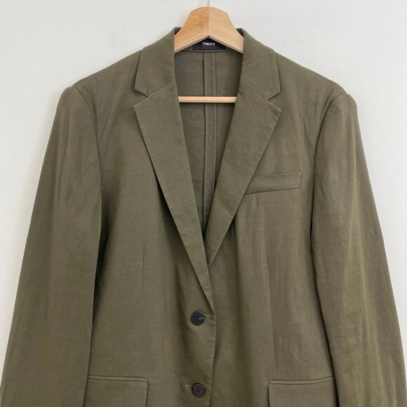 Theory Linen-Blend Rolled Sleeve Eco Crunch Wash Boyfriend Blazer Jacket Size 4 - Picture 5 of 14